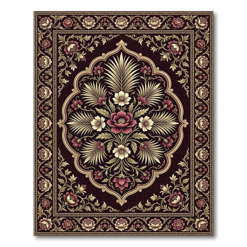 Elegant Burgundy Floral Symmetry Area Rug