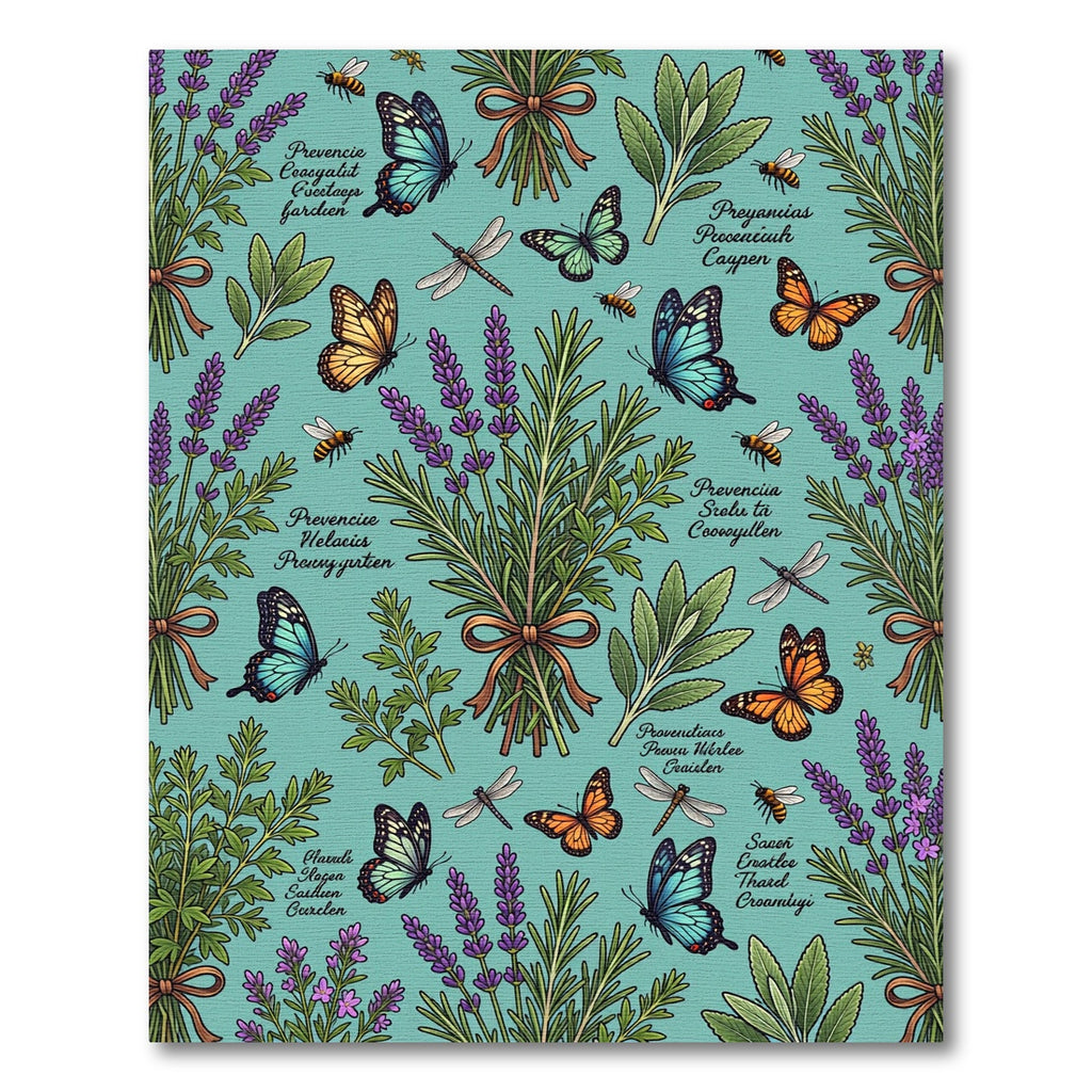 Blue Butterflies Lavender Garden Scene Rug