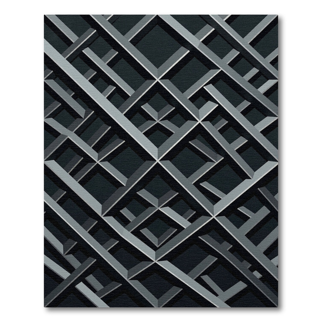 Dark Slate Geometric Intersecting Grid Rug