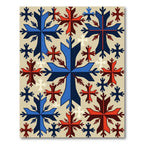 Navy Red Snowflake Cross Geometric Tile Rug