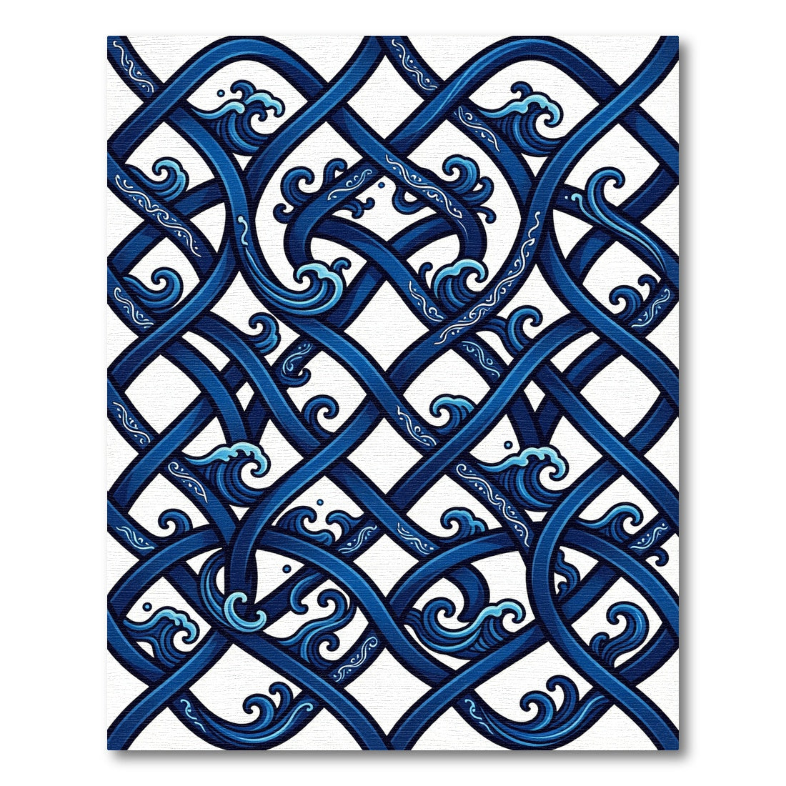 Navy Blue Intertwined Wavy Ocean Waves Rug