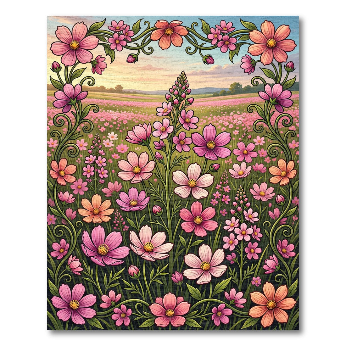 Pink Floral Meadow Art Rug