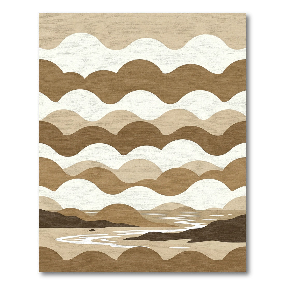 Abstract Earth Tone Wavy Shoreline Rug