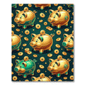 Golden Piggy Bank Coin Teal Rug