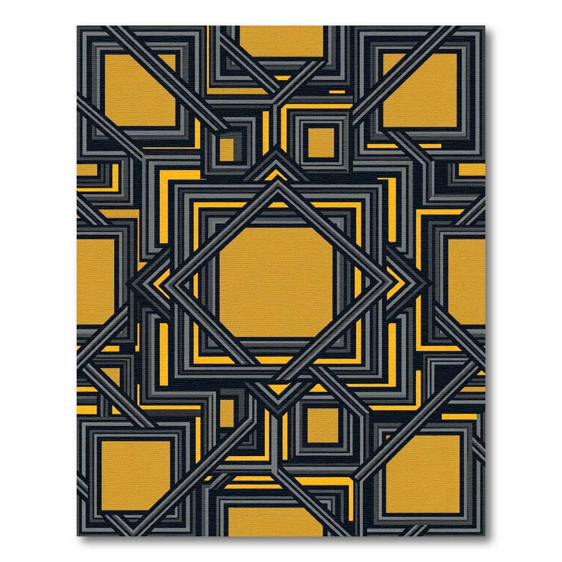 Geometric Ochre Interlocking Squares Rug