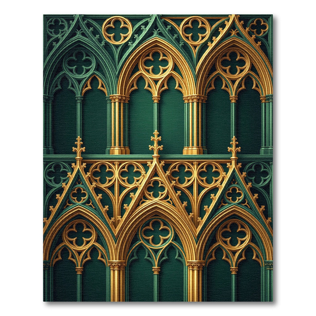 Gothic Emerald and Gold Trefoil Arches Rug