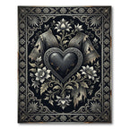 Gothic Black Heart Floral Relief Rug