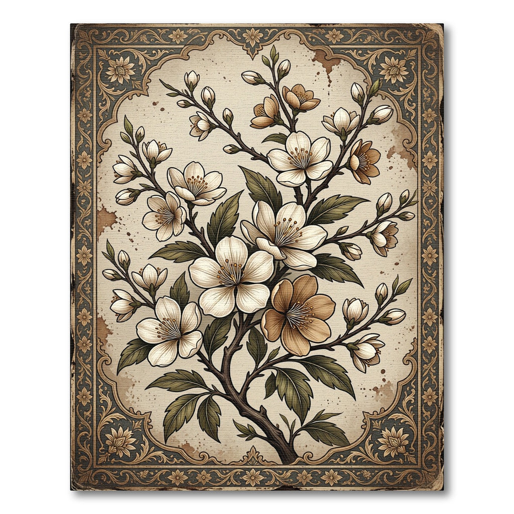 Vintage Cream Cherry Blossom Branch Rug
