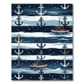 Navy Nautical Anchor and Boat Striped Rug