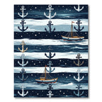 Navy Nautical Anchor and Boat Striped Rug