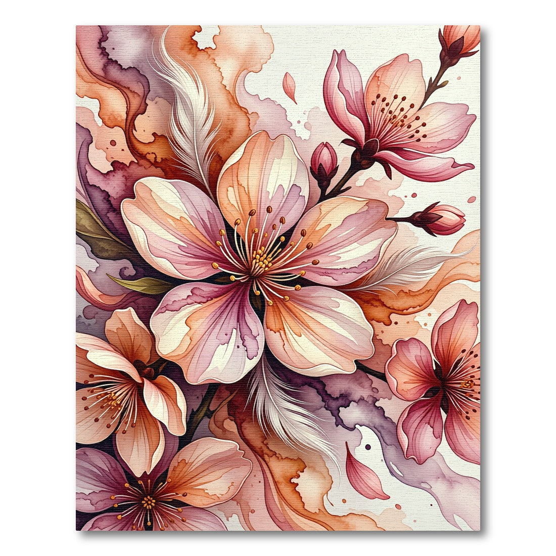 Watercolor Cherry Blossom Petal Whimsy Rug