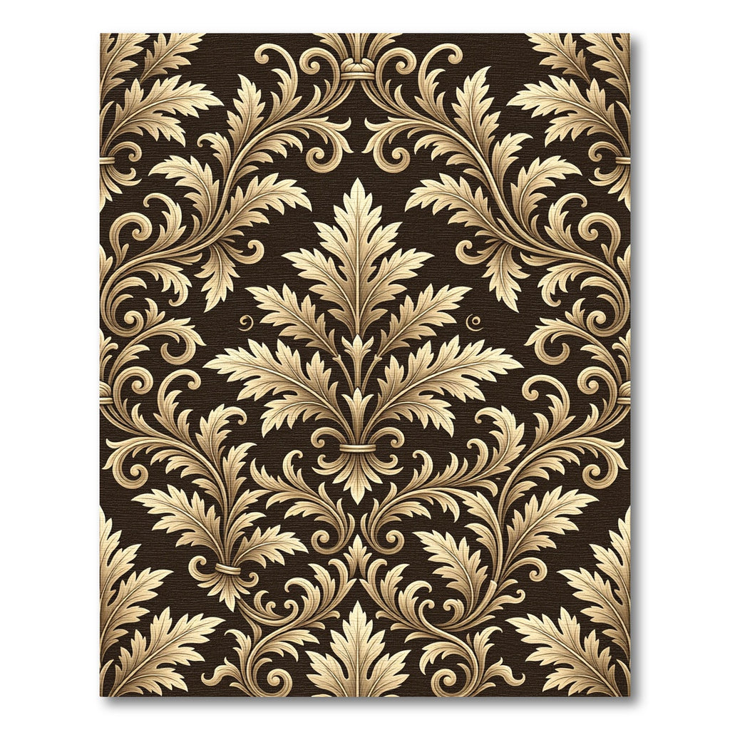 Elegant Gold Acanthus Leaf Damask Rug