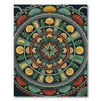 Citrus Medallion Green Red Yellow Folk Art Rug