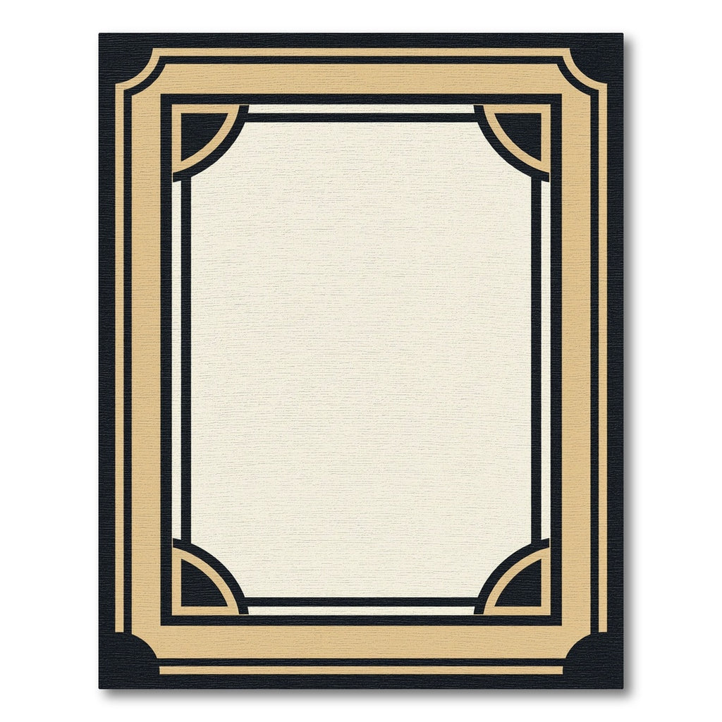 Art Deco Black Gold Geometric Frame Rug