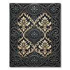 Ornate Black Gold Damask Filigree Rug