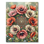 Vibrant Floral Poppies with Ornate Medallion Rug