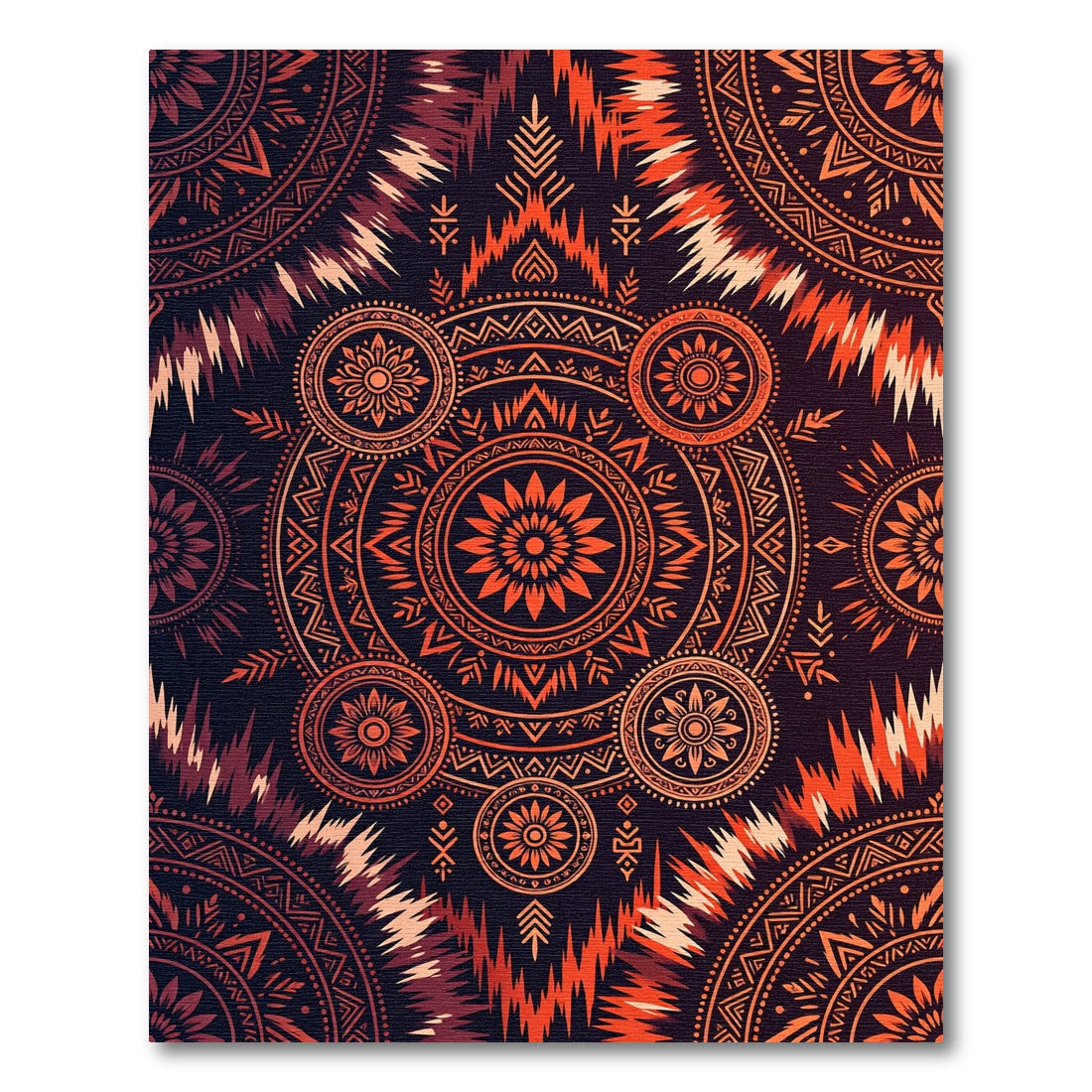 Fiery Orange Tribal Sunburst Mandala Rug