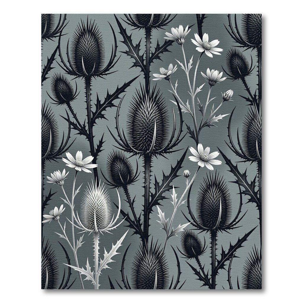 Dark Gray Botanical Thistle Floral Rug