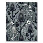 Dark Gray Botanical Thistle Floral Rug
