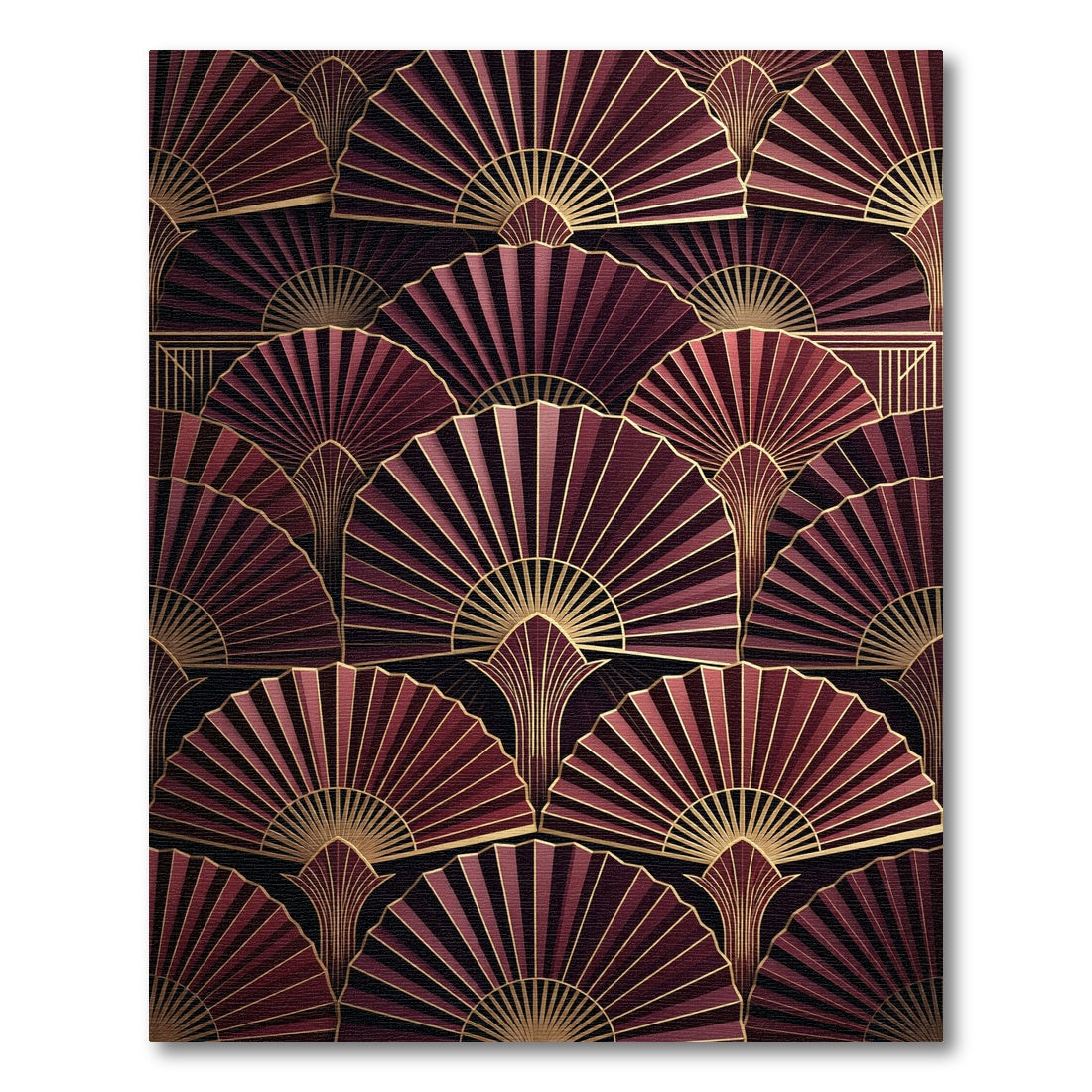 Art Deco Crimson Fan Medallion Rug