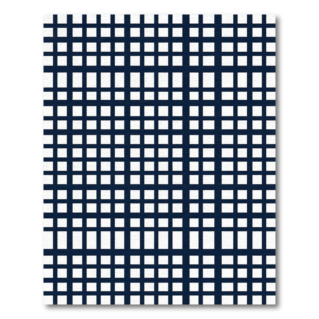 Navy Grid Geometric Graphic Tile Rug