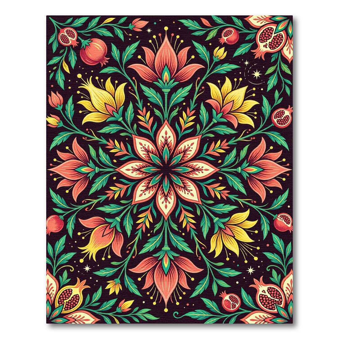 Vibrant Botanical Pomegranate Floral Medallion Rug