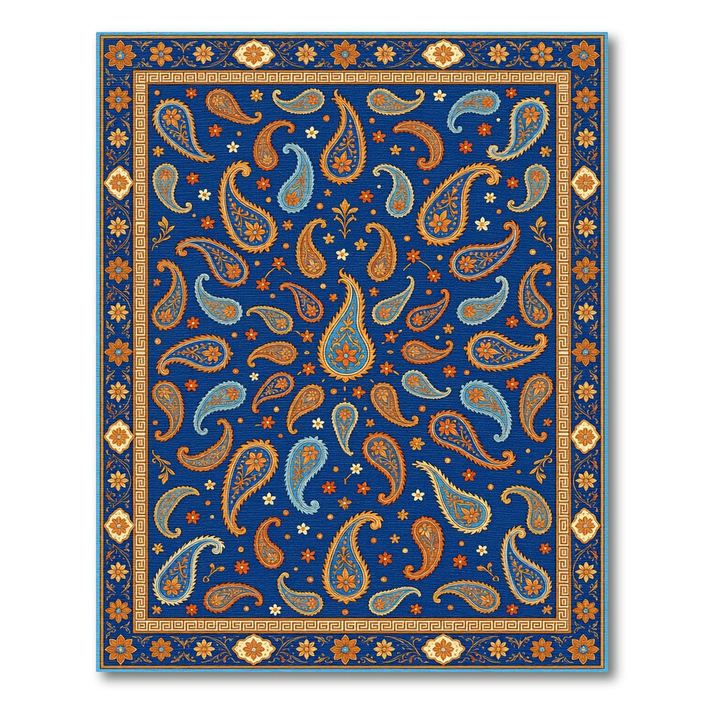 Elegant Navy Paisley Floral Mandala Rug