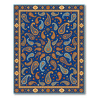 Elegant Navy Paisley Floral Mandala Rug