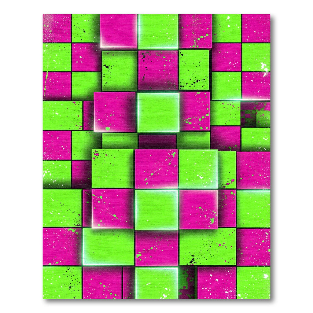 Neon Lime and Fuchsia Geometric Block Rug