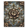 Vintage Sepia Floral Medallion Garden Rug