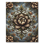 Vintage Sepia Floral Medallion Garden Rug