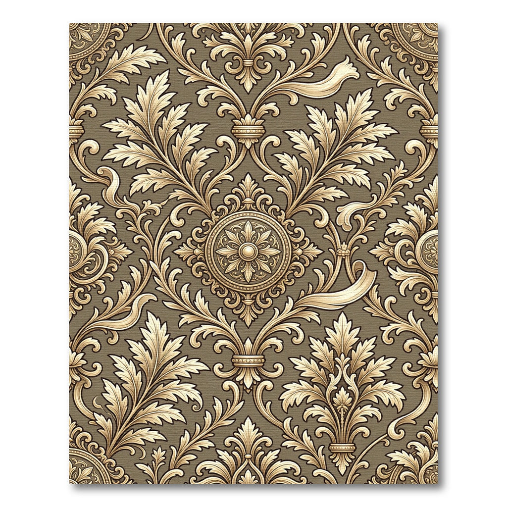 Gilded Baroque Scrollwork Medallion Overlay Rug