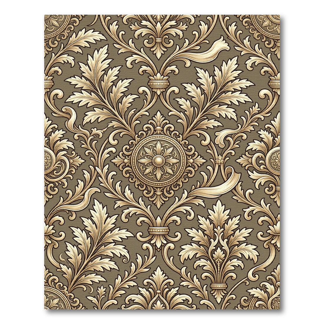 Gilded Baroque Scrollwork Medallion Overlay Rug