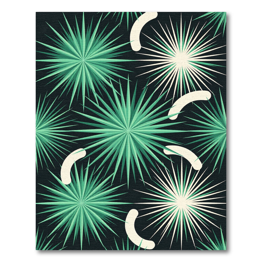 Midcentury Green Starburst Abstract Accent Rug
