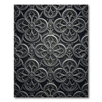 Sophisticated Charcoal Gothic Quatrefoil Scroll Rug
