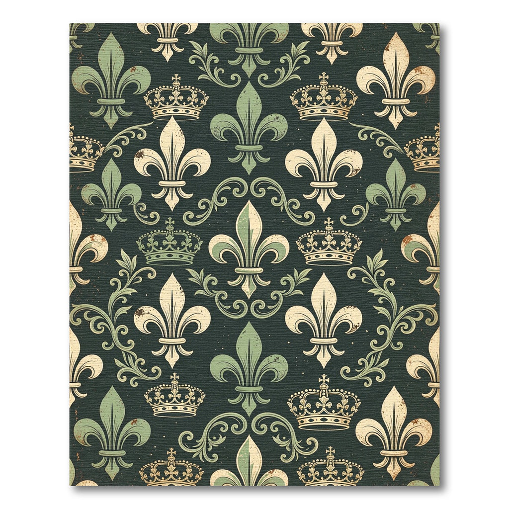 Regal Green Fleur-de-lis Royal Crown Wallpaper Rug