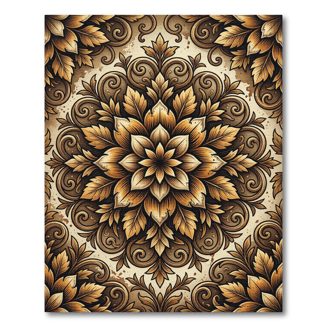 Golden Baroque Floral Damask Medallion Rug