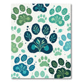 Green Teal Paw Print Botanical Composition Rug