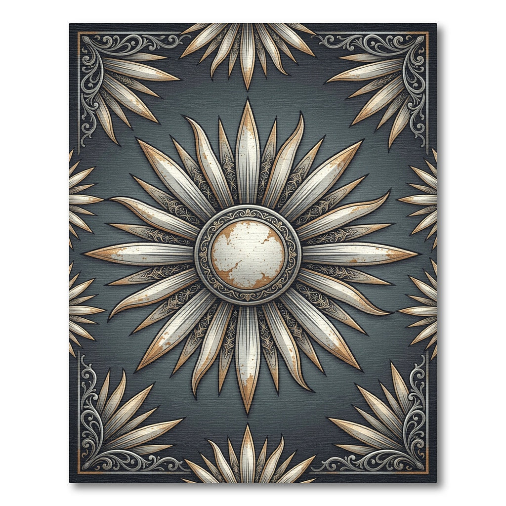 Gilded Starburst Medallion Slate Art Rug