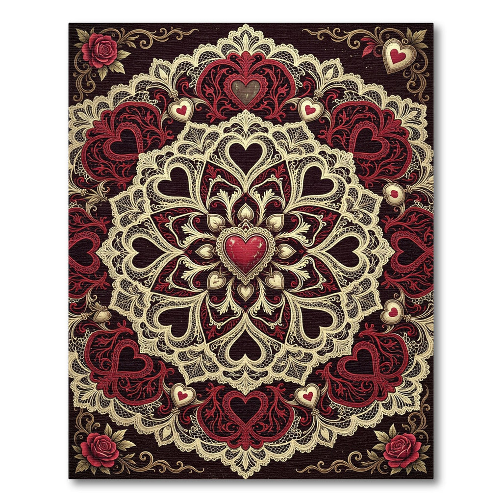 Gothic Crimson Heart Lace Medallion Rug