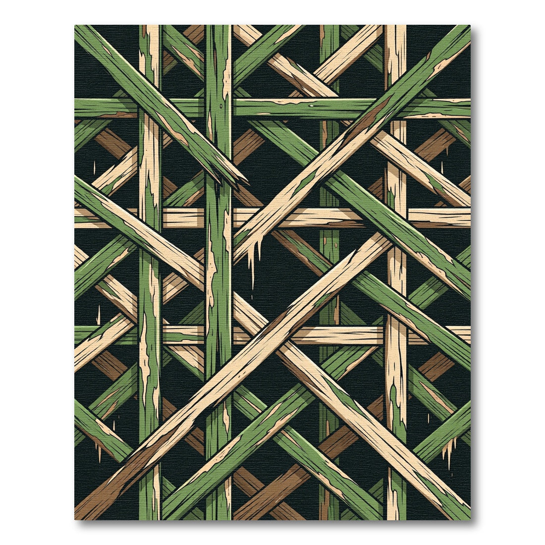 Rustic Green Wood Lattice Rug