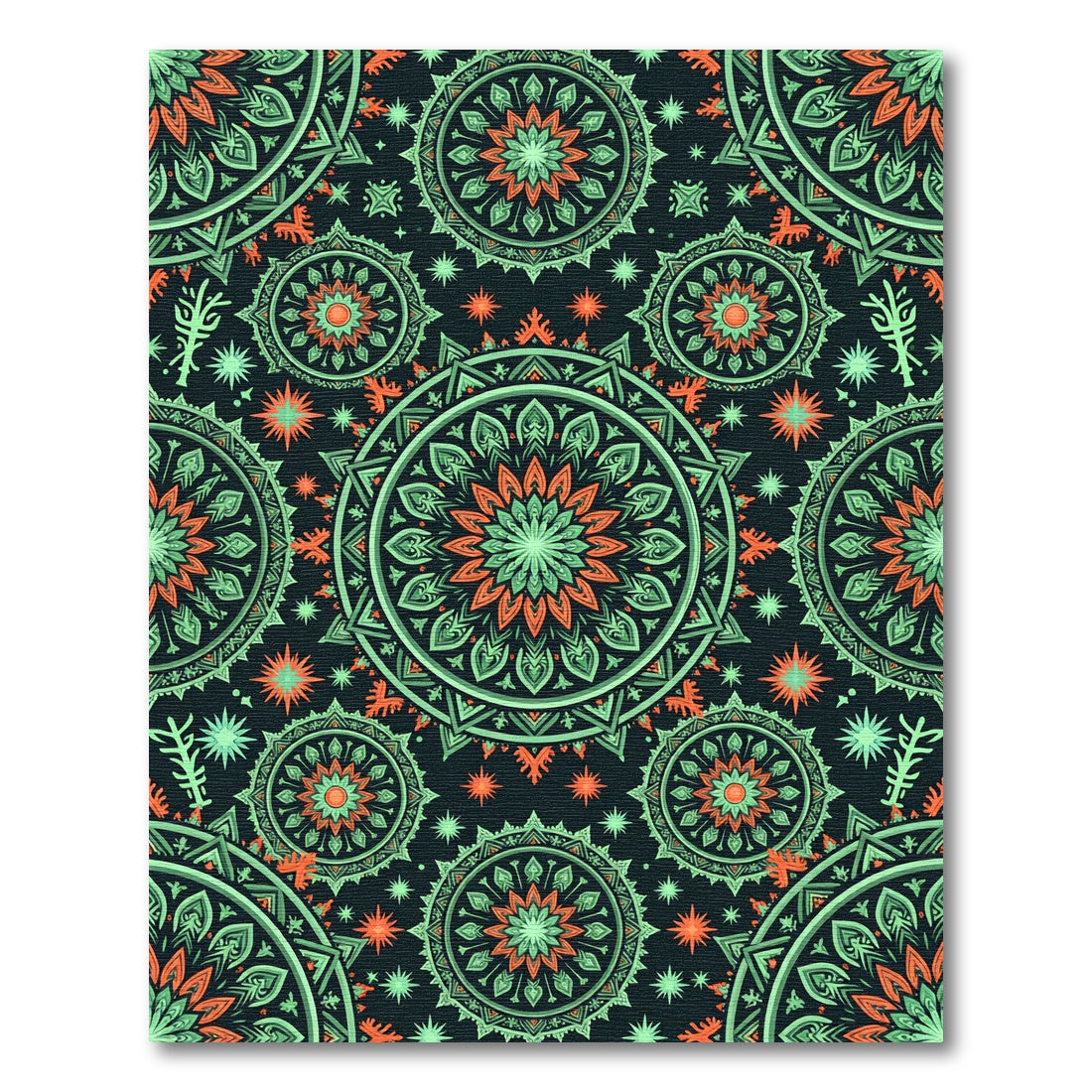 Emerald Orange Mandala Medallion Layered Rug