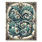 Ornate Teal Acanthus Scroll Damask Rug