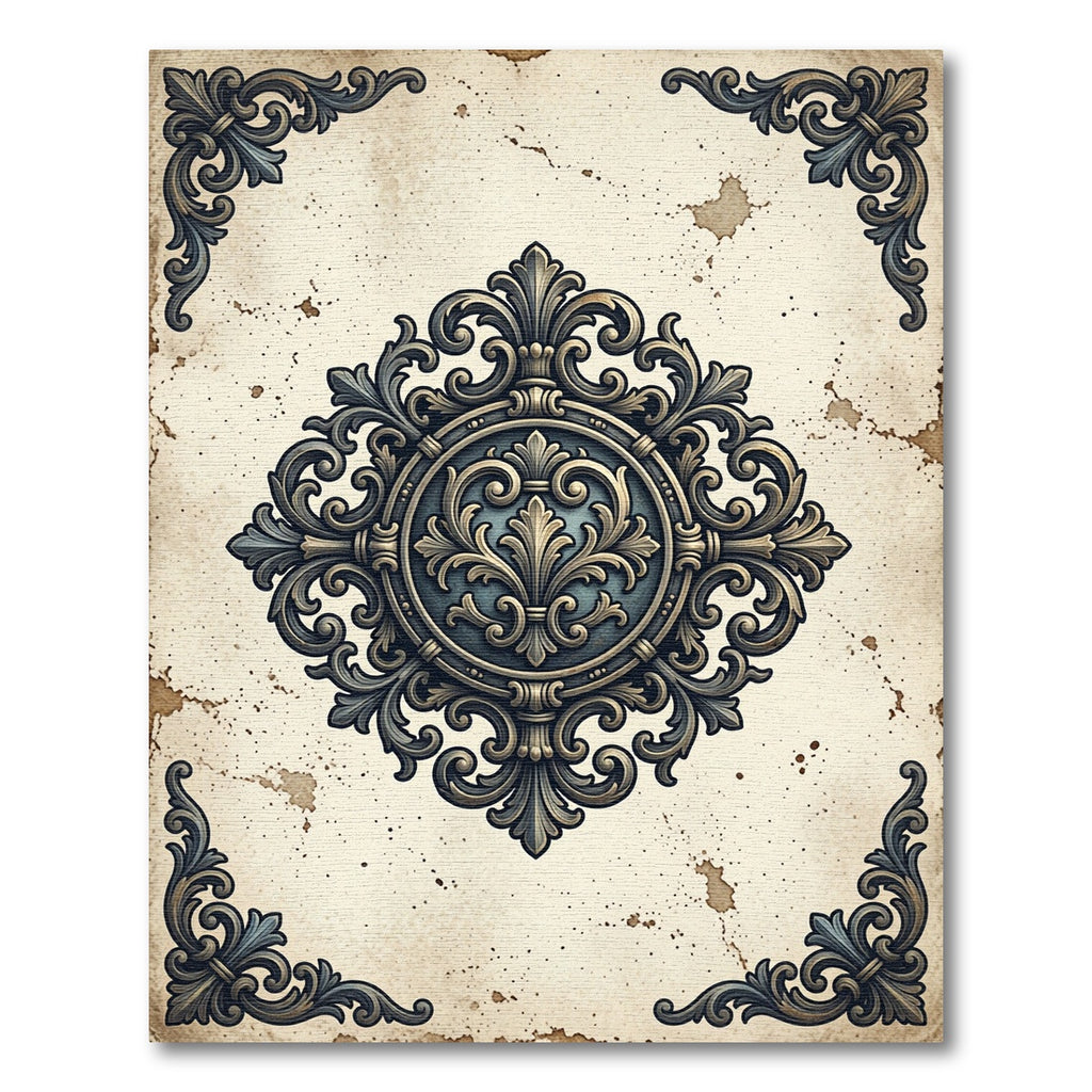 Ornate Bronze Filigree Damask Medallion Rug