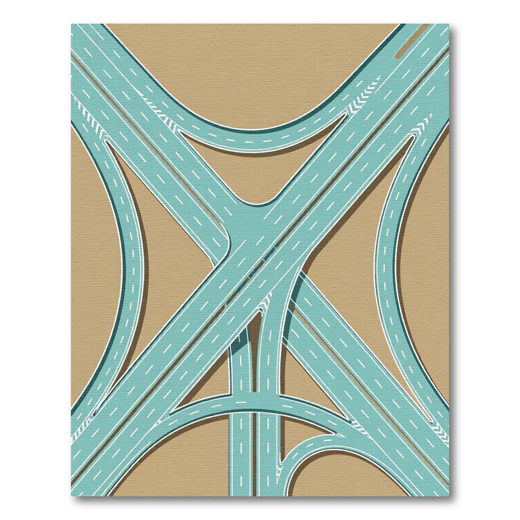 Geometric Teal Highway Intersection Graphic Rug