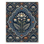 Elegant Navy Lotus Floral Medallion Rug