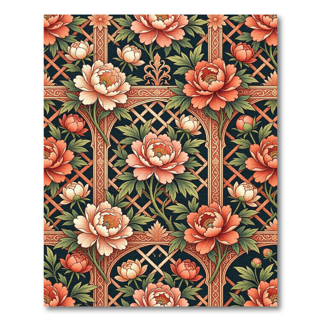 Coral Peach Peony Garden Lattice Rug