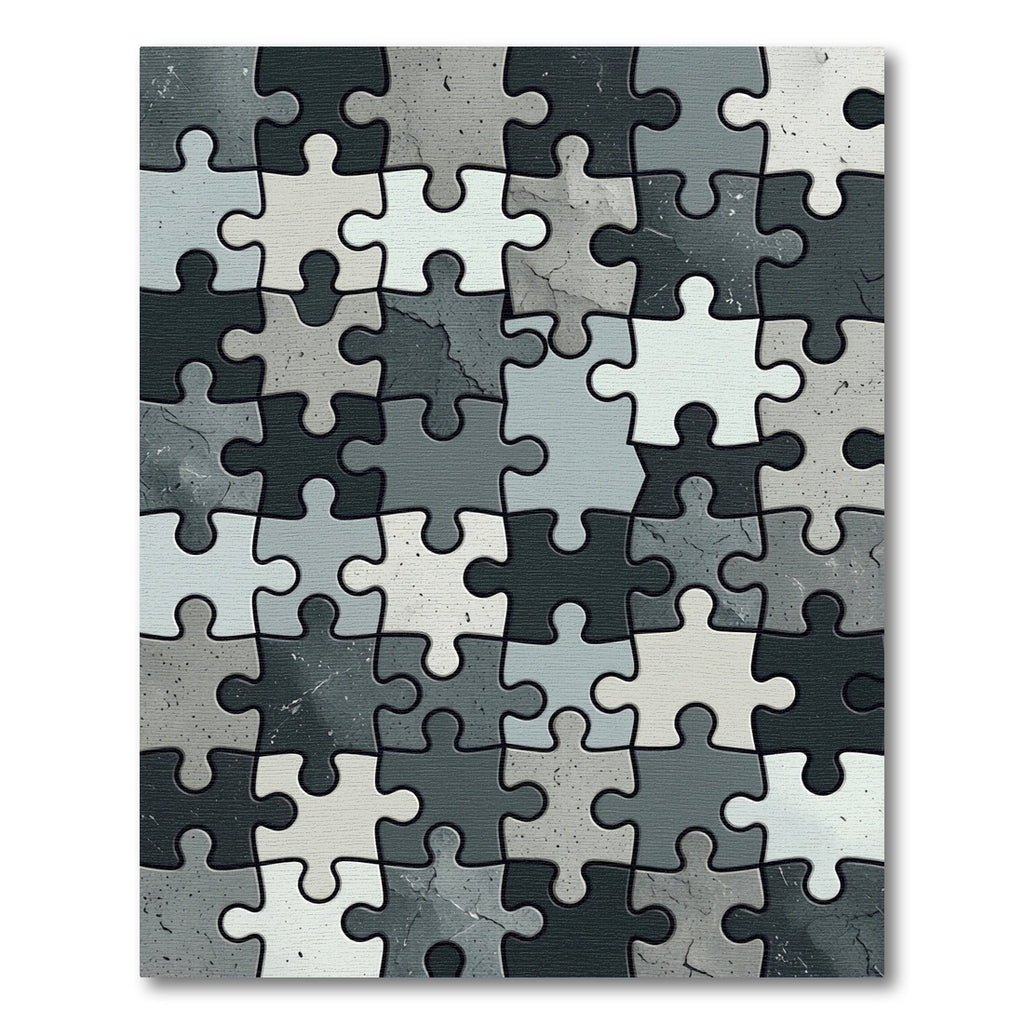 Monochrome Abstract Geometric Interlocking Puzzle Rug