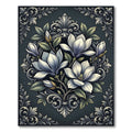 Elegant Charcoal Magnolia Floral Medallion Rug