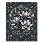 Elegant Charcoal Magnolia Floral Medallion Rug